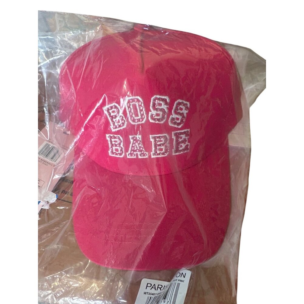 Paris Hilton Boss Babe Varsity Baseball Cap Hot Pink Adjustable Hat Embroidered - Picture 2 of 5